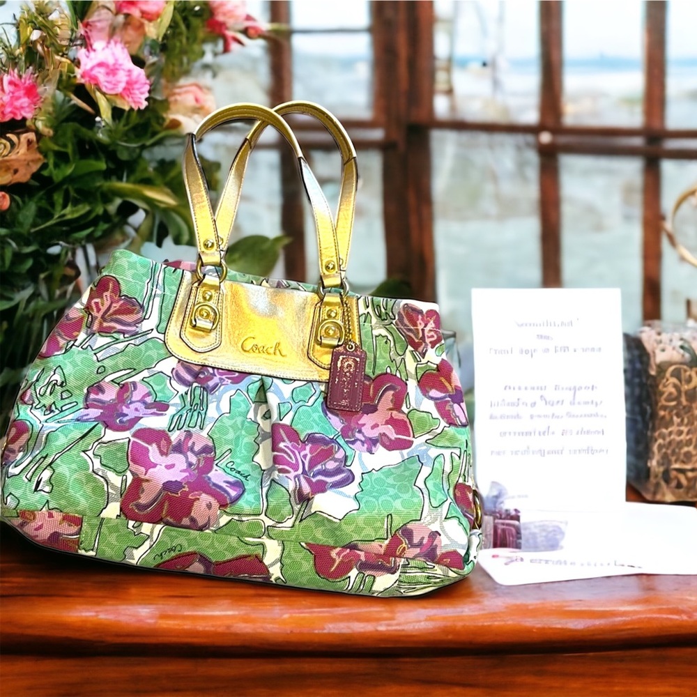 NWOT Gold metalic Flower Floral COACH Bag F16259 - Picture 2 of 6